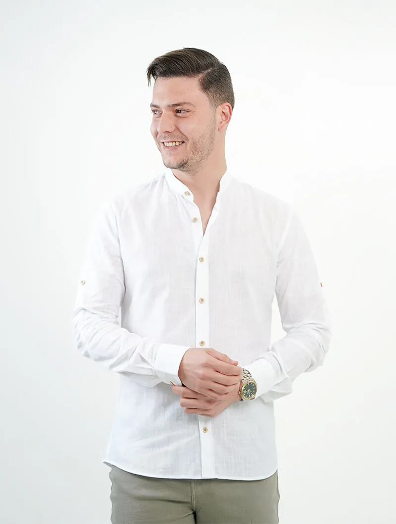 Chemise en lin col mao